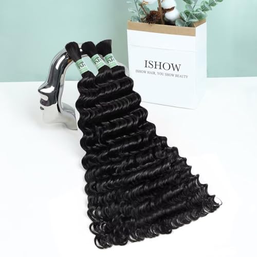 ISHOW Deep Wave Virgin Human Hair Bundles 24 Inch 150g - Boho 1B, 3 Pack