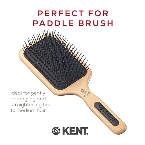 Kent PF17 Large Cushion Paddle Brush, Taming Fine Pins Hair - Detangling Long, Thick, Curly Hair, Scalp Massager, Growth Stimulator. Wet or Dry Use. Made in England