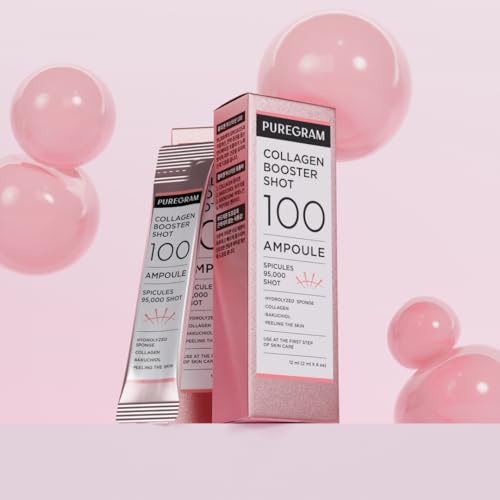 Collagen Booster Shot 100 Ampoule, 0.41oz (0.07ozx 6) Spicule Serum with Collagen, Bakuchiol, 5GF Peptides & Hyaluronic Acid, Elasticity, Smooth Texture & Wrinkle Care