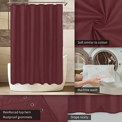 ALYVIA SPRING Burgundy Red Fabric Shower Curtain Liner Waterproof - Soft Hotel Quality Cloth Shower Liner with 3 Magnets, Light-Weight & Machine Washable - Standard Size 72x72, Burgundy