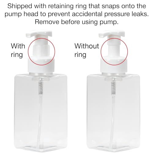 Ginger Lily Farms Foaming Soap Dispenser, Refillable Plastic Pump Bottles for Liquid Hand Soap, 15 oz. Clear Bottle with White Pump, 2-Pack
