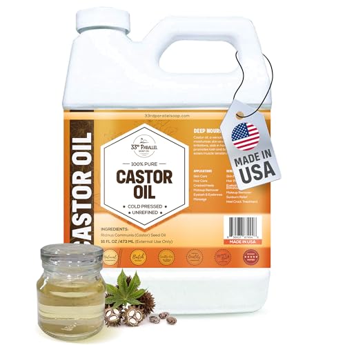 CASTOR OIL ( 16 oz ) Premium Cold Pressed Unrefined | 100% Natural Promotes Healthy Skin & Hair | Thickens Eyebrows Lengthens Eyelashes | Strengthens Nails Cuticles | Massage Oil | 16 FL OZ