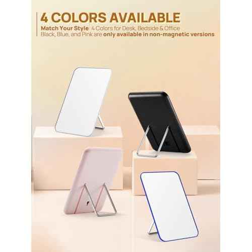 OMIRO Desk Makeup Mirror, 8 x 5 inches Table Mirror with Foldable Stand and Hanging Hole for Shaving and Travelling, White