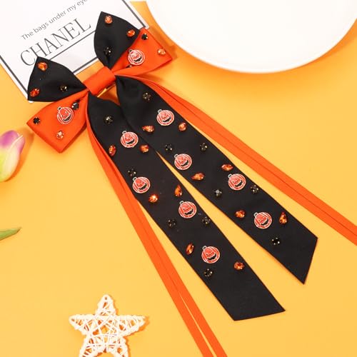 Halloween Hair Bows Accessories for Women Spooky Halloween Hair Clips Candy Corn Boo Pumpkin Ghost Hair Bows Large Orange Black Hair Ribbons Barrettes Halloween Outfits Costume Gifts (Pattern N)