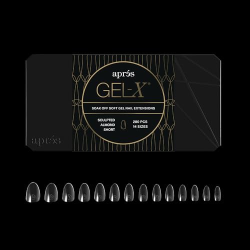 Aprés Gel-X Sculpted Almond Short Nail Tips Box – 280 Tips, 14 Sizes + Half Sizes
