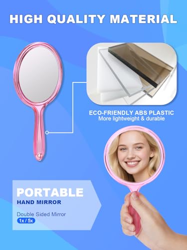 5X Magnifying Hand Mirror with Handle, Dual-Sided 1X/5X