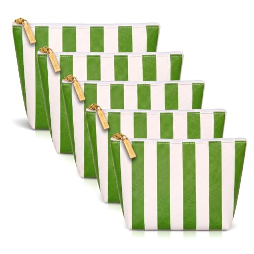 Aspen Lane Makeup Bag Set of 5, Preppy Stripe Water Resistant
