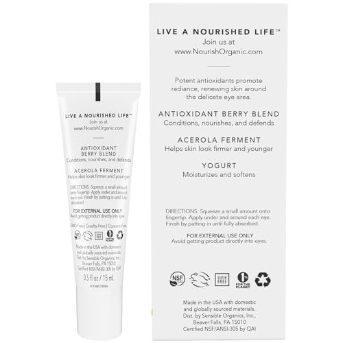 Nourish Organic Eye Treatment, Bilberry & Arctic Berries ? Age Defense Under Eye Cream with Vitamin C + Washable Cotton Round