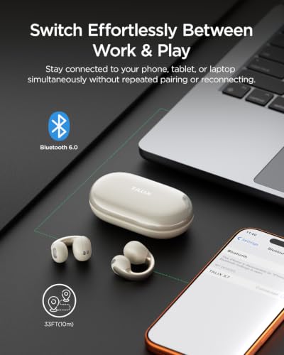 TALIX Open Ear Wireless Bluetooth Earbuds Clip-On White