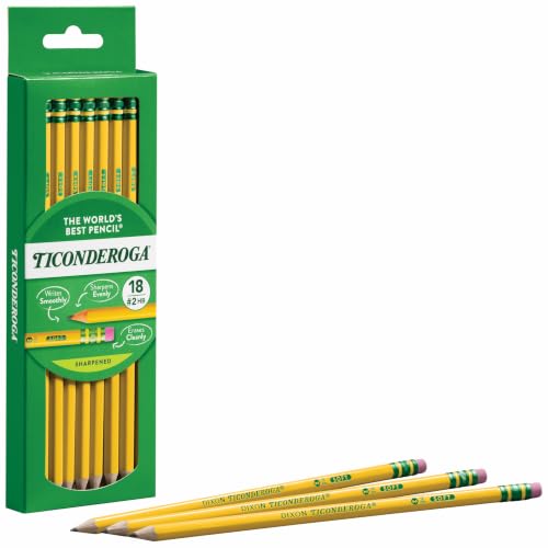 Ticonderoga Pre-Sharpened Wood-Cased Pencils 18 Pack - #2 Graphite, Latex-Free Eraser