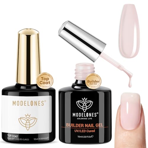 modelones Builder Nail Gel with Top Coat, 8-In-One Cover Nude