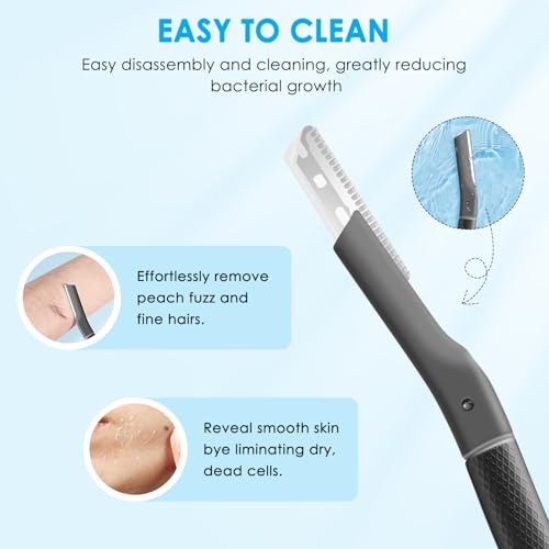 Dermaplane Razor for Women face, Dermaplaning Tool for Face, Facial Razors for Women & Men with 10 Replaceable Blades, Black