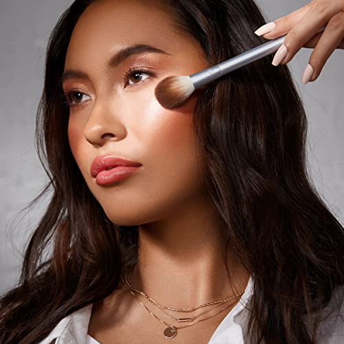 EcoTools Precious Metals Cheek & Eye Highlight Makeup Brush Kit, for Eyeshadow, Blush, & Powder Products, Eco Friendly, Cruelty Free Face Brushes, Recycled Aluminum, Chrome, 4 Piece Set