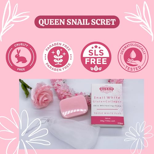 QUEEN SNAIL SECRET | Whip Soap Glutathione Collagen Skin Brightening Soap-Glowing,Radiance Skin, Dark Spots, Rejuvenate, Uneven Skin Tone|NO SLS NO Paraben Cruety Free (2 Bars)