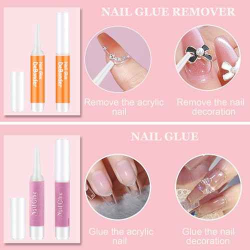 20PCS Press On Nail Tool Kit: Nail Prep Kit with Glue, Remover, Mini File, Buffer, Prep Pad, Adhesive Tabs, Wood Stick, Instruction Card