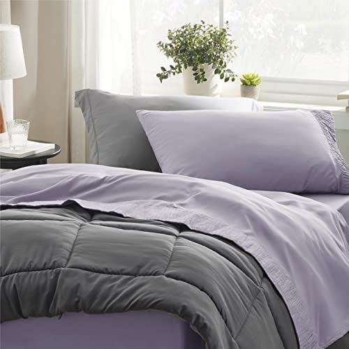 Bedsure Twin Sheets Set - Soft Twin Bed Sheets, 3 Pieces Hotel Luxury Lavender Sheets Twin, Easy Care Polyester Microfiber Cooling Bed Sheet Set