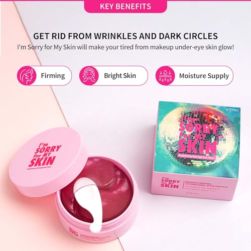 I'M SORRY FOR MY SKIN Brightening Hydrogel Eye Patch - Eye Patches for Puffy Eyes and Dark Circles Remover, Under Eye Mask Self Care Gifts for Women - Eye Bag Treatment Skin Care, 60 EA 3.17oz / 90g