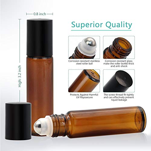 Mavogel 24 Pack 10ml Amber Glass Roller Bottles Essential Oils