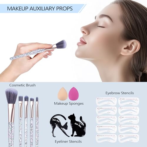 Moobirlet Makeup Gift Set for Girls Teens & Women, C01612 - Eyeshadow, Lip Gloss, Brushes, Travel Kit