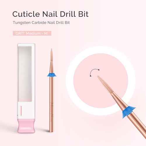 MelodySusie Flame Hexagon Nail Drill Bit, Professional Safety Carbide Under Nail Cleaner for Cuticle Dead Skin Nail Prepare, Two Way Rotate, Manicure Nail Salon Supply, M, Rose Gold