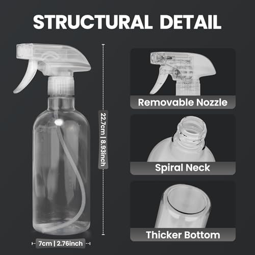 DIYSELF 2 Pack 16.9 oz (500 ml) Clear Spray Bottles - Heavy-Duty, Adjustable Nozzle