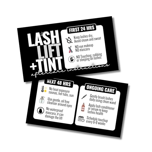 Cute Modern Lash Lift and tint Aftercare Cards - 55 Cards - Full Color high gloss front and back great for lash artist - lash lift aftercare - eyelash aftercare (Black)