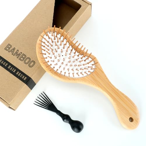 Topisces Bamboo Hair Brush,Natural wooden brush Paddle Detangling Hairbrush, suit for women,men and kids, bamboo brush for wet/dry/thick/thin hair Smoothing and Massaging(Yellow)