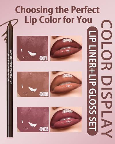 3Pc Hydrating Lip Gloss & Brown Lip Liner Combo Set