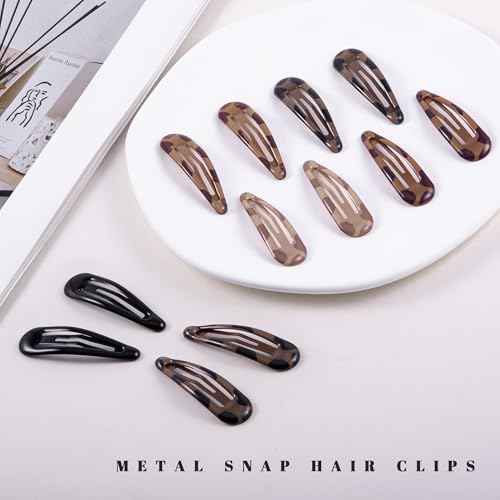 20 PCS Metal Snap Hair Clips Water Drop No Slip Barrettes for Women Bright Small Hair Clips For Thick And Thin Fine Hair,Black Tortoiseshell,1.97 x 0.5 In.