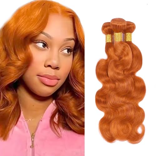 WuvuSnm Ginger Orange #350 Body Wave Human Hair Bundles 12-16 Inch, 150g - Double Weft