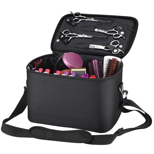 Noverlife Large Capacity Barber Carrying Case with Shoulder Strap, Professional Salon Hair Cutting Scissor Box Durable Hairdressing Tool Storage Bag Portable Hair Styling Makeup Pet Grooming Organizer