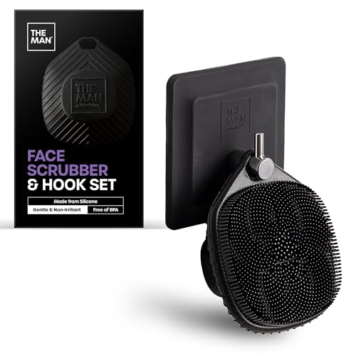 The Man Face Scrubber & Hook - Silicone Face Scrubber for Men, Gentle Exfoliating Face Massager, Flex Face Brush for Men, Removes Dead & Dry Skin, Facial Cleansing Brush with Hook