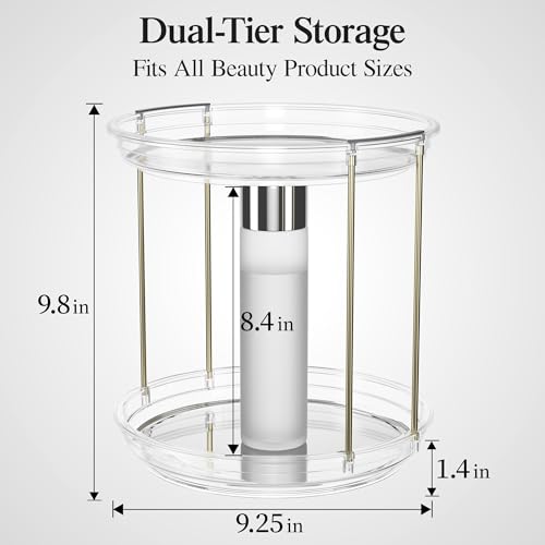 Delamu Rotating Makeup Organizer 2-Tier Vanity Storage with Spin Shelf
