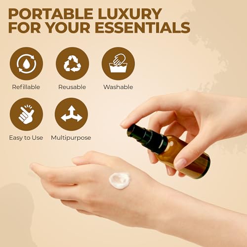 Amber Glass Pump Bottles 30ml (3-Pack) Refillable