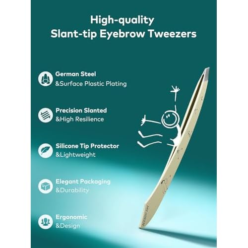 MR.GREEN Tweezers,Professional Precision Eyebrow Tweezers for Women and Men, Tweezers for Facial Hair Women, Stainless Steel Slanted Hair Removal Tweezers, Eyebrow Plucker, Ingrown hair tweezers