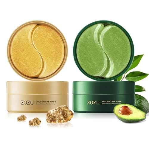 dewyhour Avocado & Gold Hydrogel Eye Mask Set - Collagen Under Eye Patches to Reduce Puffiness, Dark Circles & Wrinkles | Korean Skincare Treatment for Firming, Hydration