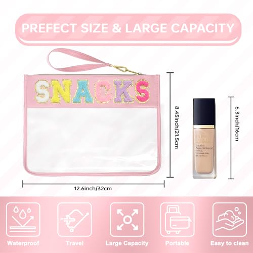 Siwara Clear Cosmetic Bag with Chenille Letters Travel Makeup Pouch