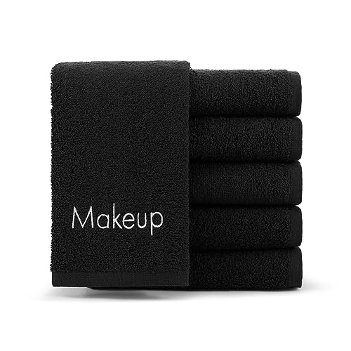 Arkwright Makeup Towels - Pack of 6 - Soft & Gentle Cotton Small FingerTip Powder Room Washcloth, Decorative Bathroom Essentials for Hosts & Artists, 11 x 17 in, Black