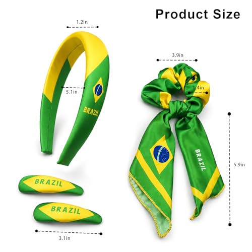 Brazil Flag Hair Accessories Set - 4-Piece Headbands & Clips
