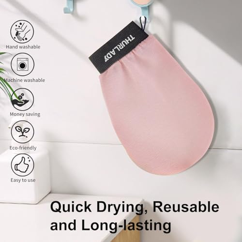 Pink Exfoliating Glove for Smooth Skin - Korean Exfoliating Mitt by THURLADY