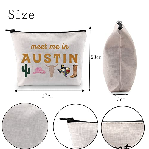 POFULL Austin Gifts Texas Bachelorette Party Makeup Bag Meet Me in Austin Travel Cosmetic Pouch