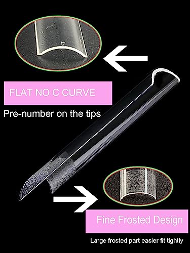 No C Curve Straight Square Nail Tips - 500 Pcs Flattened XXL Extra Long None C Curve Fake Nail Tips EJIUJIUO Half Cover Flat Square Nails Tips Clear Acrylic Non C Curve False Nails for Women,10 Sizes