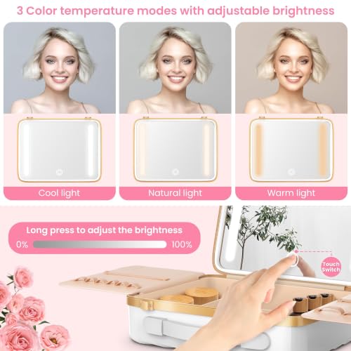 EASYINBEAUTY Makeup Travel Case with LED Mirror & 5000mAh Battery