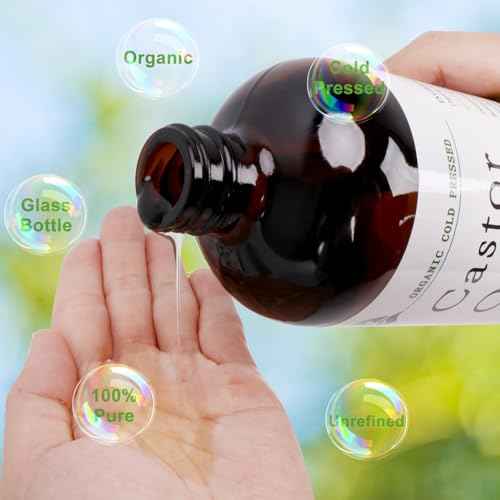 Castor Oil-Castor Oil Organic Cold Pressed Unrefined Glass Bottle-Organic Certified 100% Pure Castor Oil,Hexane Free,Organic Castor Oil for Face,Hair Growth,Eyelashes,Caster 16.91fl.oz/500ml