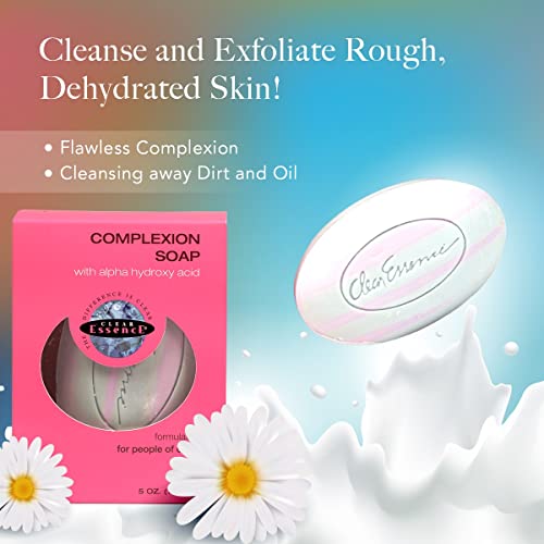 Clear Essence Anti-Aging Complexion Soap W/Alpha Hydroxy Acid - Cleansing and Exfoliating Soap Bar - Anti Aging And Acne Bar - Dermatologist Tested - All Skin Types (5 Oz.)