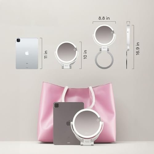 Fancii Travel Magnifying Mirror 10x /1x with Lights, Rechargeable | 9-Inch Extra Large LED Lighted Makeup Mirror, Folding Double Sided Portable Vanity Mirror, 3 Light Settings, Touch Sensor (Sadie)