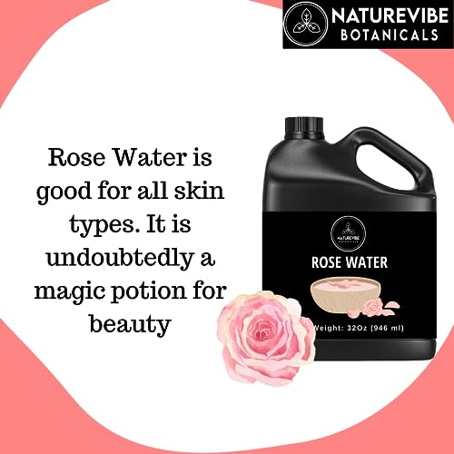 Naturevibe Botanicals Premium Rose Water 32oz and Fractionated Coconut Oil 32oz | Oil Combo.