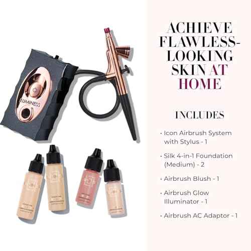 Luminess Air Icon Makeup Airbrush System and 4-Piece Foundation Starter Kit, Medium Coverage - Quick, Easy & Long Lasting Application - Includes Silk 4-In-1 Foundation, Highlighter & Blush