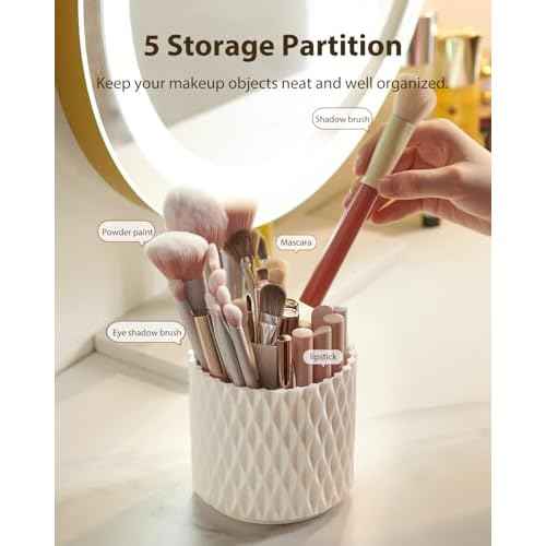[Upgrade] Rotating Makeup Brush Holder, [Large Capacity] 5 Slot Cosmetics Make up Brush Organizer Storage for Dresser, Countertop, Vanity & Bathroom