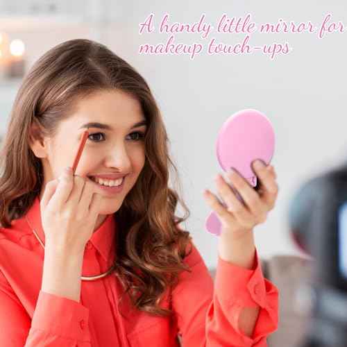 24 Pcs Mini Pink Compact Mirror Bulk for Women Small Round Portable Pink Mirror Makeup Folding Pocket Travel Accessories for Purse Christmas, 2.8 x 2.4 Inch